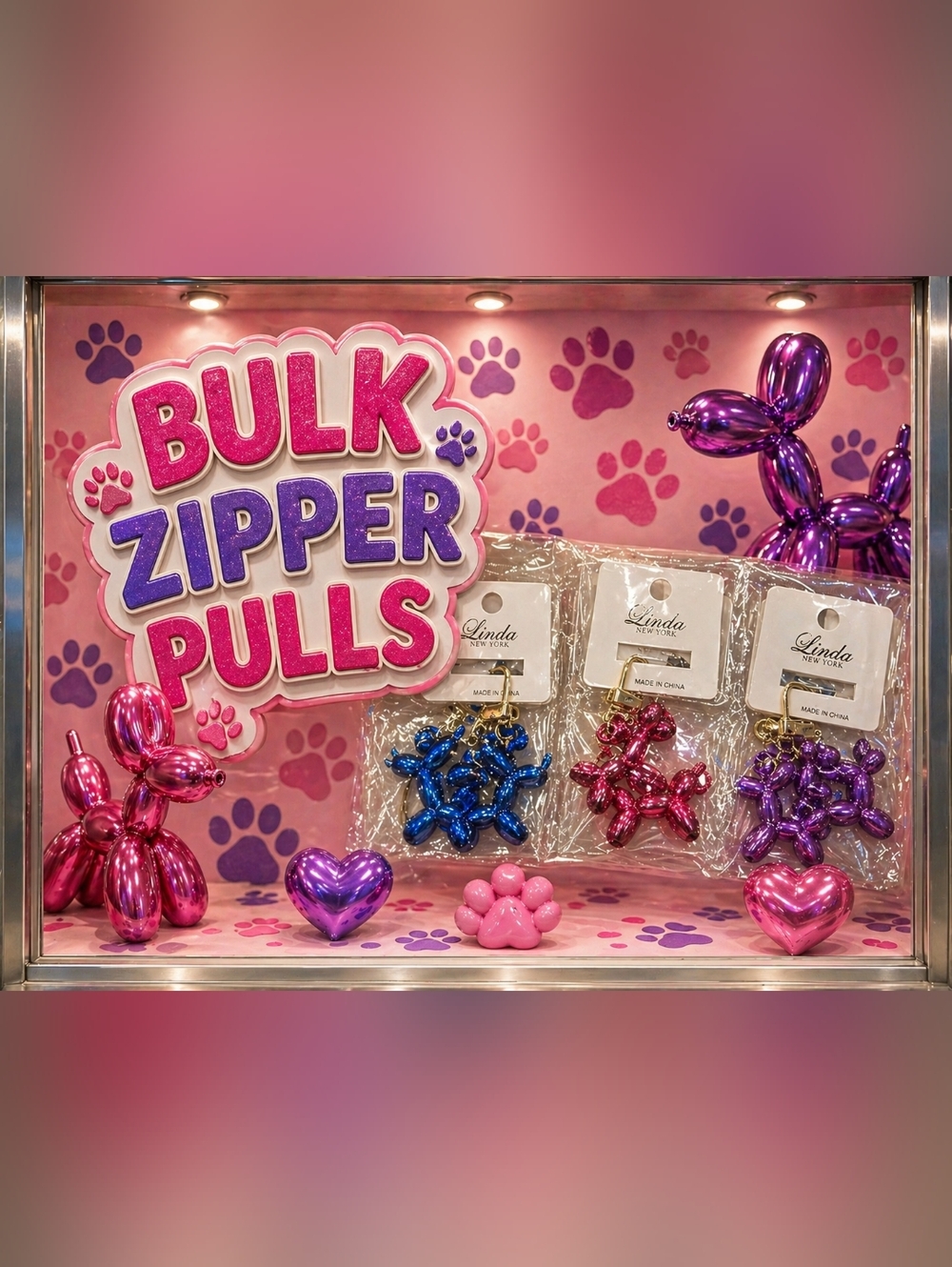 BULK Metallic Balloon Dog Zipper Pulls